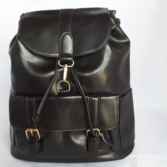 Handbags - BLACK FAUX LEATHER BACKPACK